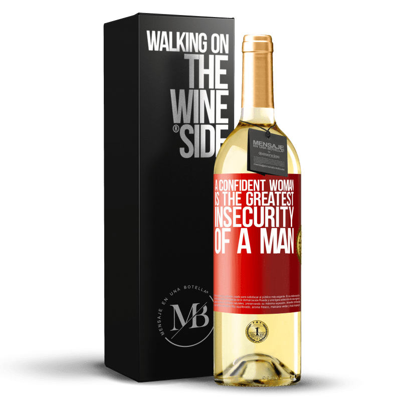 29,95 € Free Shipping | White Wine WHITE Edition A confident woman is the greatest insecurity of a man Red Label. Customizable label Young wine Harvest 2024 Verdejo