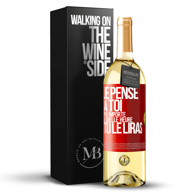 29,95 € Envoi gratuit | Vin blanc Édition WHITE Je pense à toi. Peu importe à quelle heure tu le liras Étiquette Rouge. Étiquette personnalisable Vin jeune Récolte 2024 Verdejo