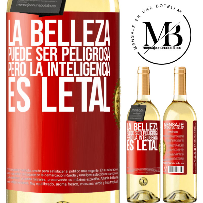 29,95 € Envío gratis | Vino Blanco Edición WHITE La belleza puede ser peligrosa, pero la inteligencia es letal Etiqueta Roja. Etiqueta personalizable Vino joven Cosecha 2024 Verdejo