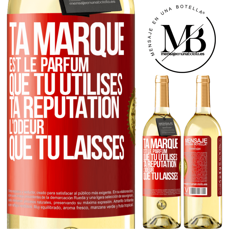 29,95 € Envoi gratuit | Vin blanc Édition WHITE Ta marque est le parfum que tu utilises. Ta réputation l'odeur que tu laisses Étiquette Rouge. Étiquette personnalisable Vin jeune Récolte 2025 Verdejo