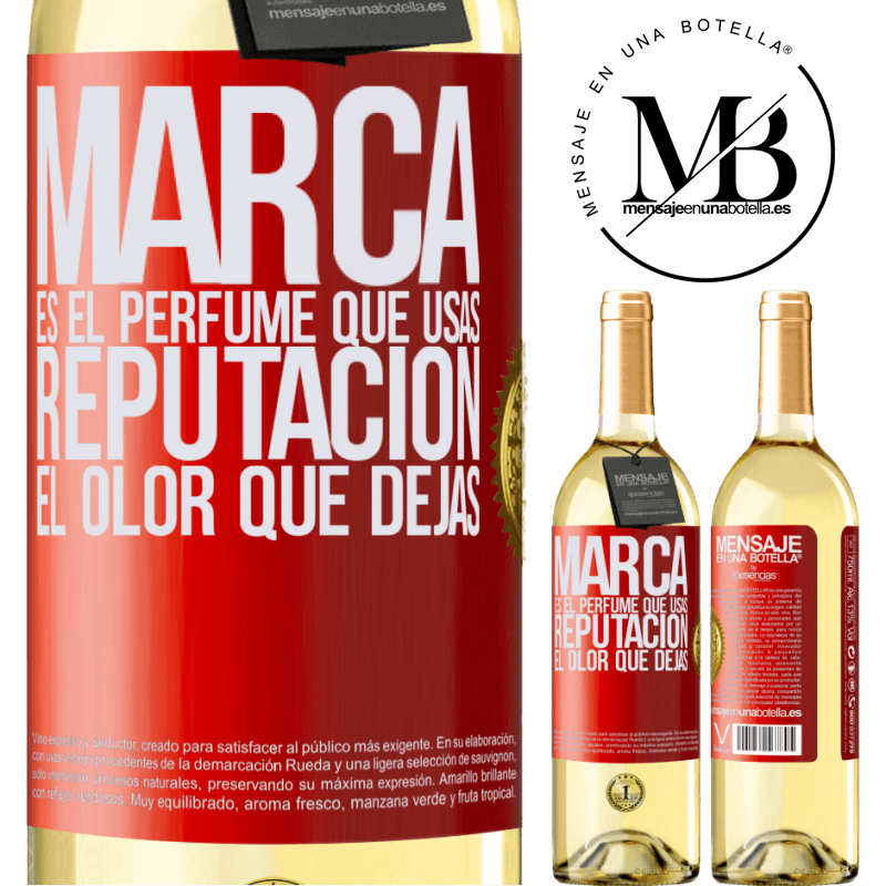 29,95 € Envío gratis | Vino Blanco Edición WHITE Marca es el perfume que usas. Reputación, el olor que dejas Etiqueta Roja. Etiqueta personalizable Vino joven Cosecha 2024 Verdejo