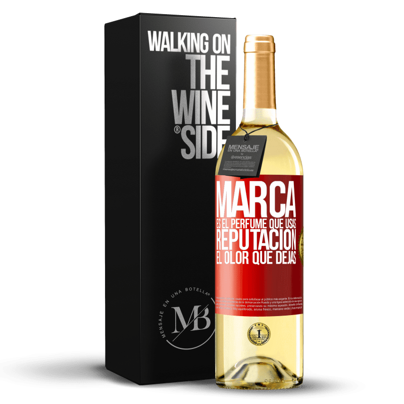29,95 € Envío gratis | Vino Blanco Edición WHITE Marca es el perfume que usas. Reputación, el olor que dejas Etiqueta Roja. Etiqueta personalizable Vino joven Cosecha 2023 Verdejo