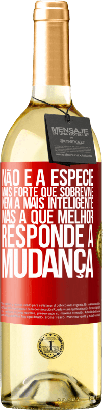 29,95 € | Vinho branco Edição WHITE Não é a espécie mais forte que sobrevive, nem a mais inteligente, mas a que melhor responde à mudança Etiqueta Vermelha. Etiqueta personalizável Vinho jovem Colheita 2024 Verdejo