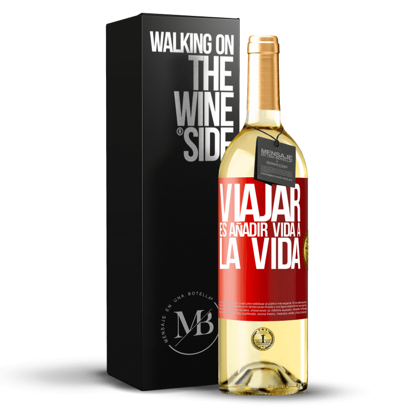 29,95 € Envío gratis | Vino Blanco Edición WHITE Viajar es añadir vida a la vida Etiqueta Roja. Etiqueta personalizable Vino joven Cosecha 2025 Verdejo
