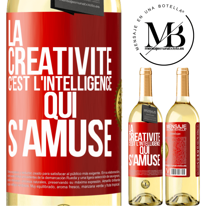 29,95 € Envoi gratuit | Vin blanc Édition WHITE La créativité c'est l'intelligence qui s'amuse Étiquette Rouge. Étiquette personnalisable Vin jeune Récolte 2023 Verdejo