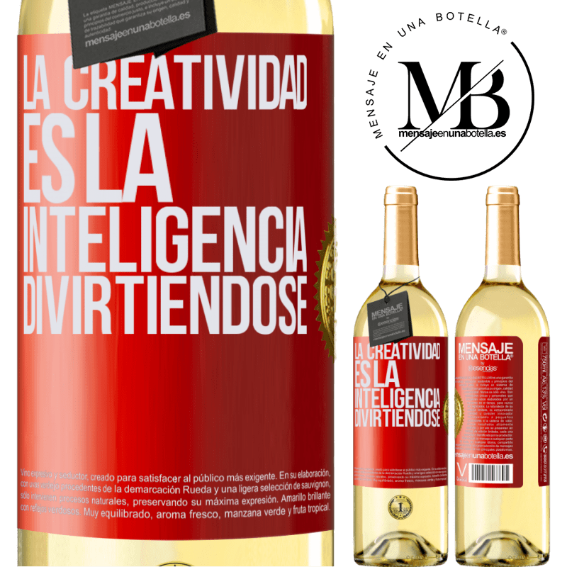 29,95 € Envoi gratuit | Vin blanc Édition WHITE La créativité, c'est l'intelligence qui s'amuse Étiquette Rouge. Étiquette personnalisable Vin jeune Récolte 2022 Verdejo