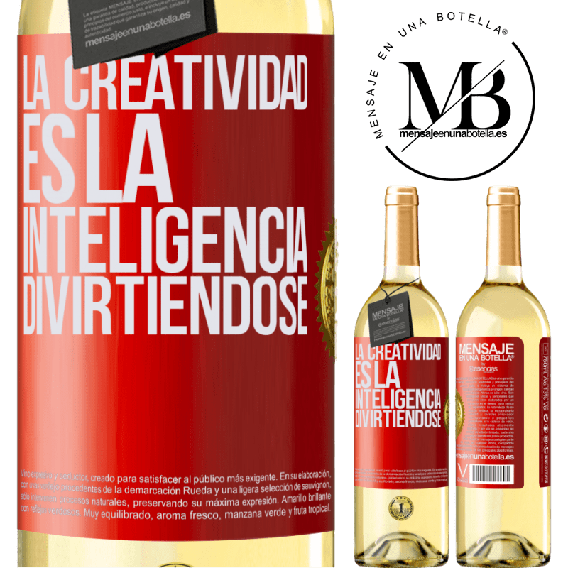 29,95 € Envío gratis | Vino Blanco Edición WHITE La creatividad es la inteligencia divirtiéndose Etiqueta Roja. Etiqueta personalizable Vino joven Cosecha 2023 Verdejo