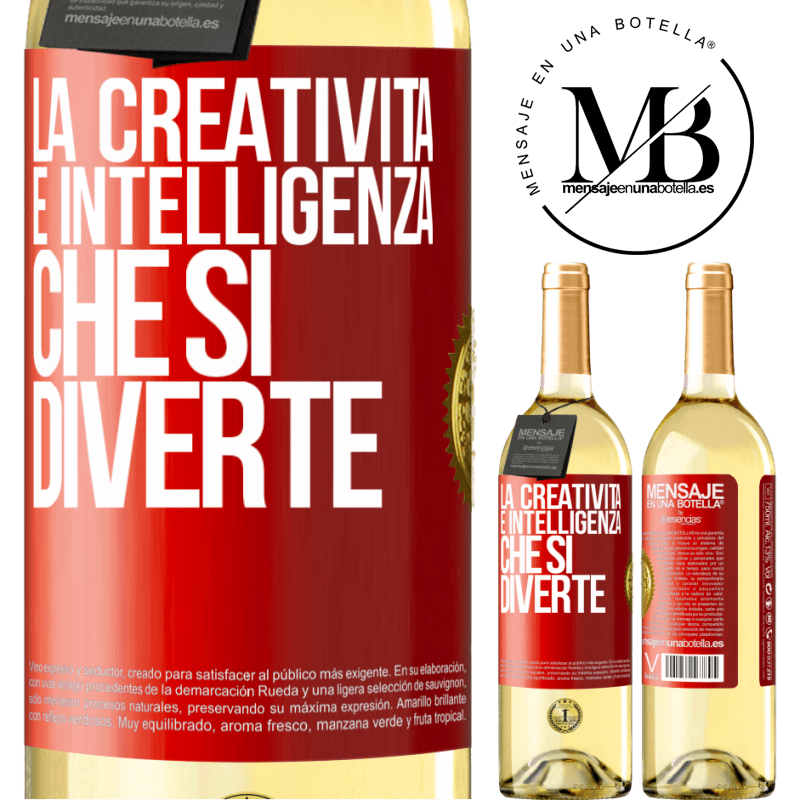 29,95 € Spedizione Gratuita | Vino bianco Edizione WHITE La creatività è intelligenza che si diverte Etichetta Rossa. Etichetta personalizzabile Vino giovane Raccogliere 2023 Verdejo