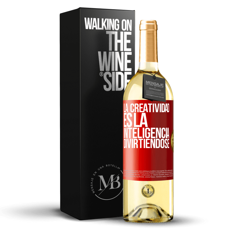 29,95 € Envío gratis | Vino Blanco Edición WHITE La creatividad es la inteligencia divirtiéndose Etiqueta Roja. Etiqueta personalizable Vino joven Cosecha 2024 Verdejo