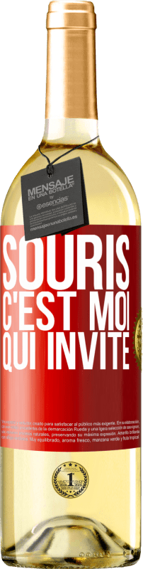 Envoi gratuit | Vin blanc Édition WHITE Souris, c'est moi qui invite Étiquette Rouge. Étiquette personnalisable Vin jeune Récolte 2023 Verdejo