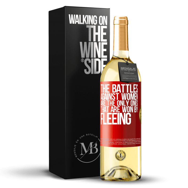 29,95 € 送料無料 | 白ワイン WHITEエディション 女性との戦いは逃げることで勝つ唯一のものです 赤いタグ. カスタマイズ可能なラベル 若いワイン 収穫 2023 Verdejo