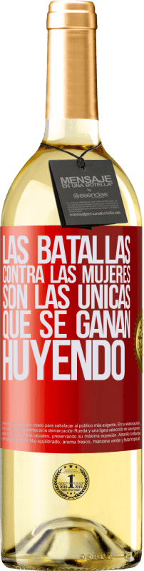 29,95 € Envío gratis | Vino Blanco Edición WHITE Las batallas contra las mujeres son las únicas que se ganan huyendo Etiqueta Roja. Etiqueta personalizable Vino joven Cosecha 2023 Verdejo