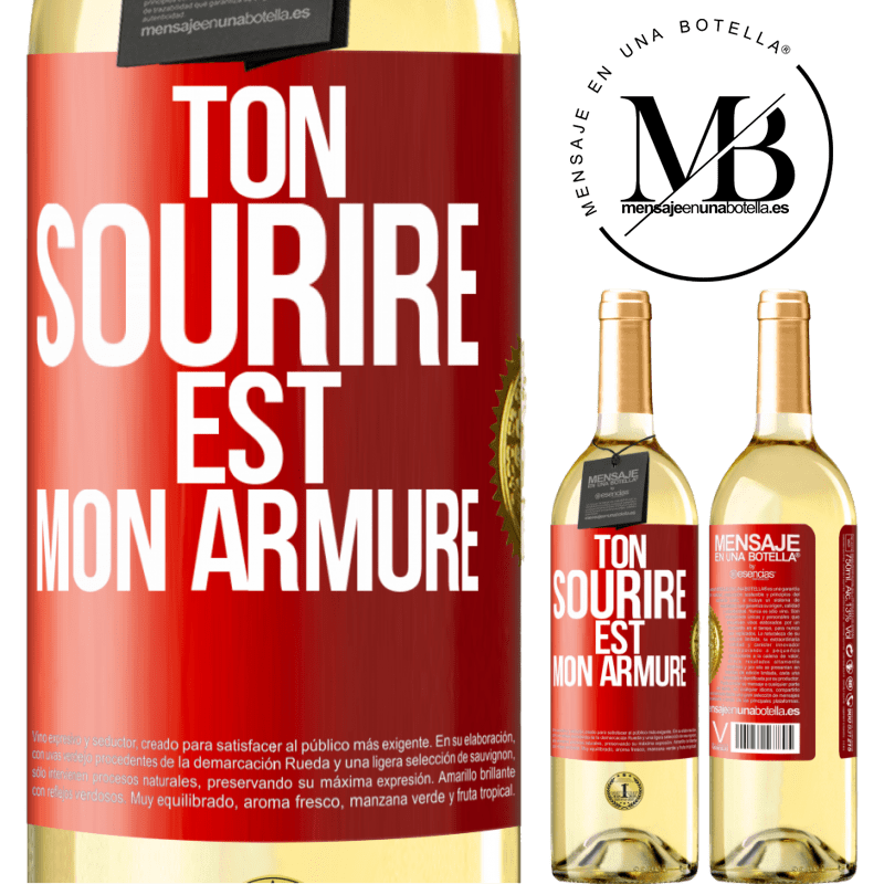 29,95 € Envoi gratuit | Vin blanc Édition WHITE Ton sourire est mon armure Étiquette Rouge. Étiquette personnalisable Vin jeune Récolte 2024 Verdejo