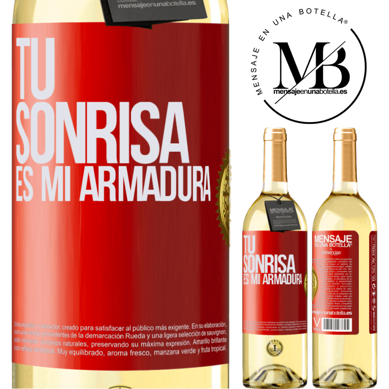 29,95 € Envío gratis | Vino Blanco Edición WHITE Tu sonrisa es mi armadura Etiqueta Roja. Etiqueta personalizable Vino joven Cosecha 2024 Verdejo