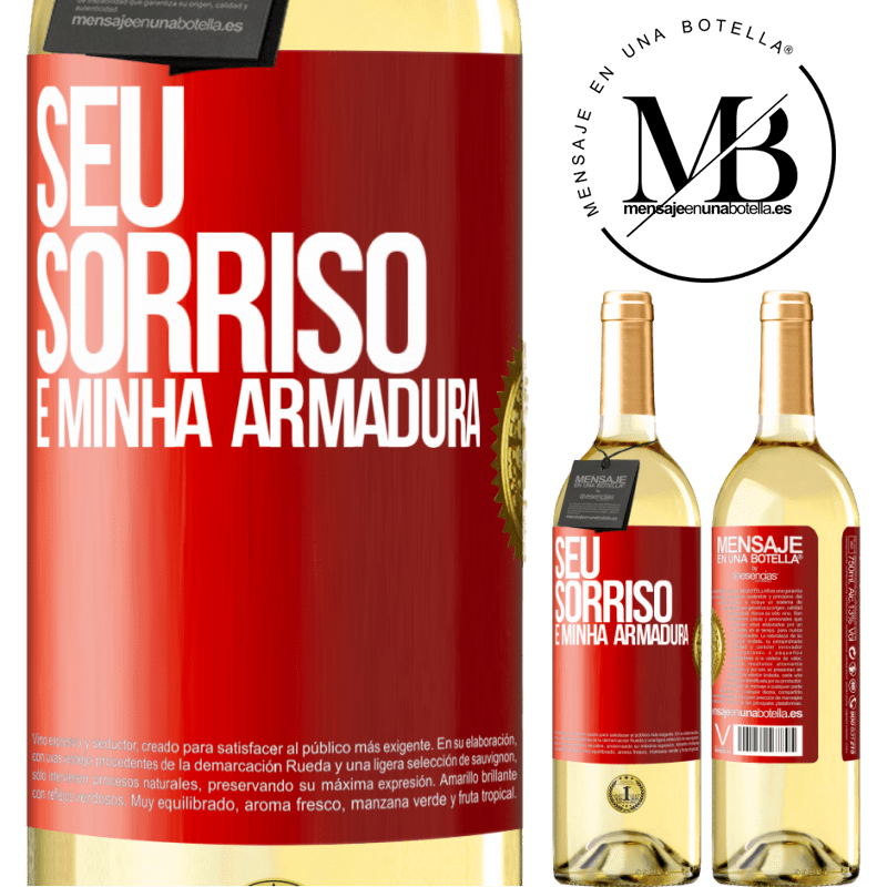 29,95 € Envio grátis | Vinho branco Edição WHITE Seu sorriso é minha armadura Etiqueta Vermelha. Etiqueta personalizável Vinho jovem Colheita 2024 Verdejo