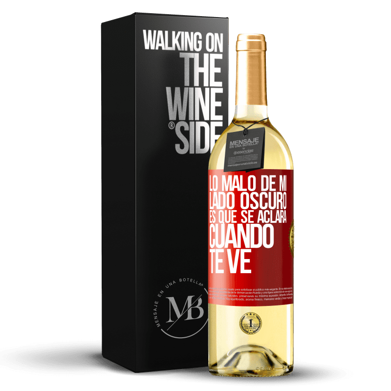 29,95 € Envío gratis | Vino Blanco Edición WHITE Lo malo de mi lado oscuro es que se aclara cuando te ve Etiqueta Roja. Etiqueta personalizable Vino joven Cosecha 2024 Verdejo