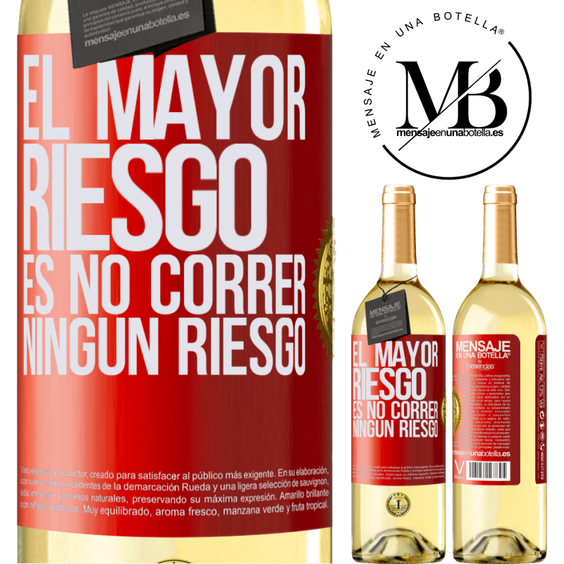 29,95 € Envoi gratuit | Vin blanc Édition WHITE Le plus grand risque est de ne prendre aucun risque Étiquette Rouge. Étiquette personnalisable Vin jeune Récolte 2022 Verdejo