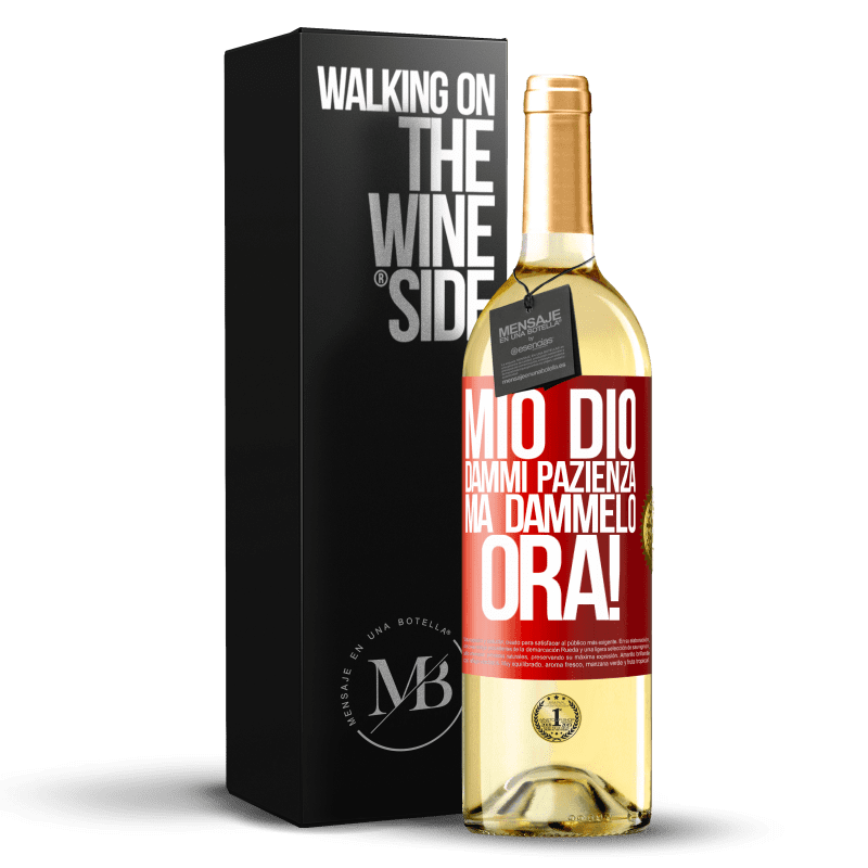 29,95 € Spedizione Gratuita | Vino bianco Edizione WHITE mio Dio, dammi pazienza ... Ma dammelo ORA! Etichetta Rossa. Etichetta personalizzabile Vino giovane Raccogliere 2025 Verdejo