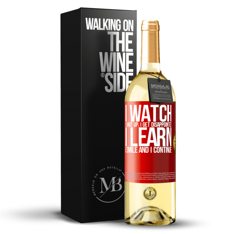 29,95 € 送料無料 | 白ワイン WHITEエディション 見る、黙る、がっかりする、学ぶ、笑う、続ける 赤いタグ. カスタマイズ可能なラベル 若いワイン 収穫 2023 Verdejo