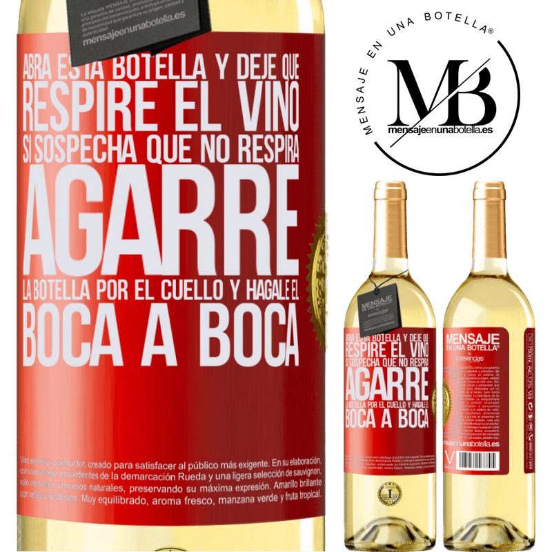 29,95 € Envío gratis | Vino Blanco Edición WHITE Abra esta botella y deje que respire el vino. Si sospecha que no respira, agarre la botella por el cuello y hágale el boca a Etiqueta Roja. Etiqueta personalizable Vino joven Cosecha 2023 Verdejo