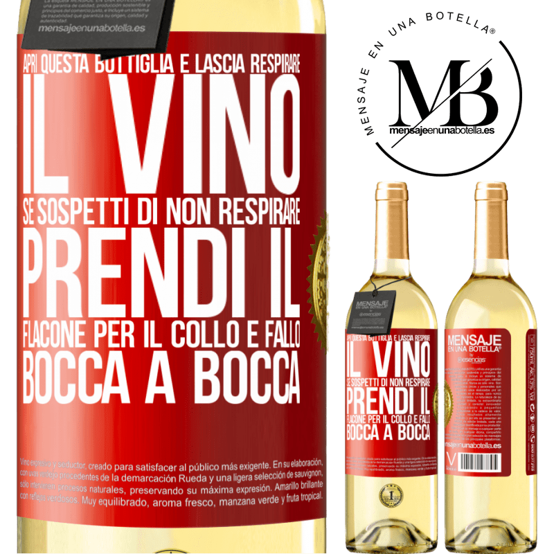 29,95 € Spedizione Gratuita | Vino bianco Edizione WHITE Apri questa bottiglia e lascia respirare il vino. Se sospetti di non respirare, prendi il flacone per il collo e fallo bocca Etichetta Rossa. Etichetta personalizzabile Vino giovane Raccogliere 2023 Verdejo