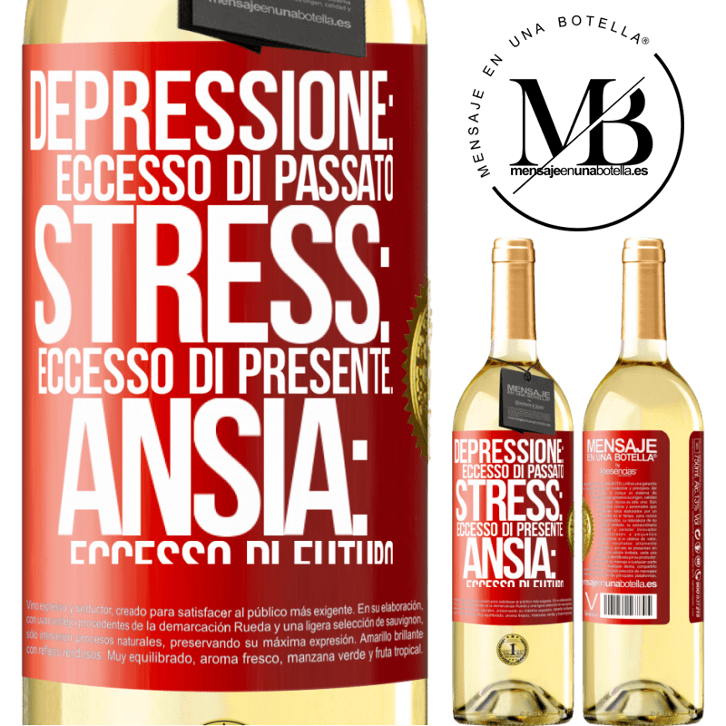 29,95 € Spedizione Gratuita | Vino bianco Edizione WHITE Depressione: eccesso in eccesso. Stress: eccesso di presente. Ansia: eccesso di futuro Etichetta Rossa. Etichetta personalizzabile Vino giovane Raccogliere 2024 Verdejo