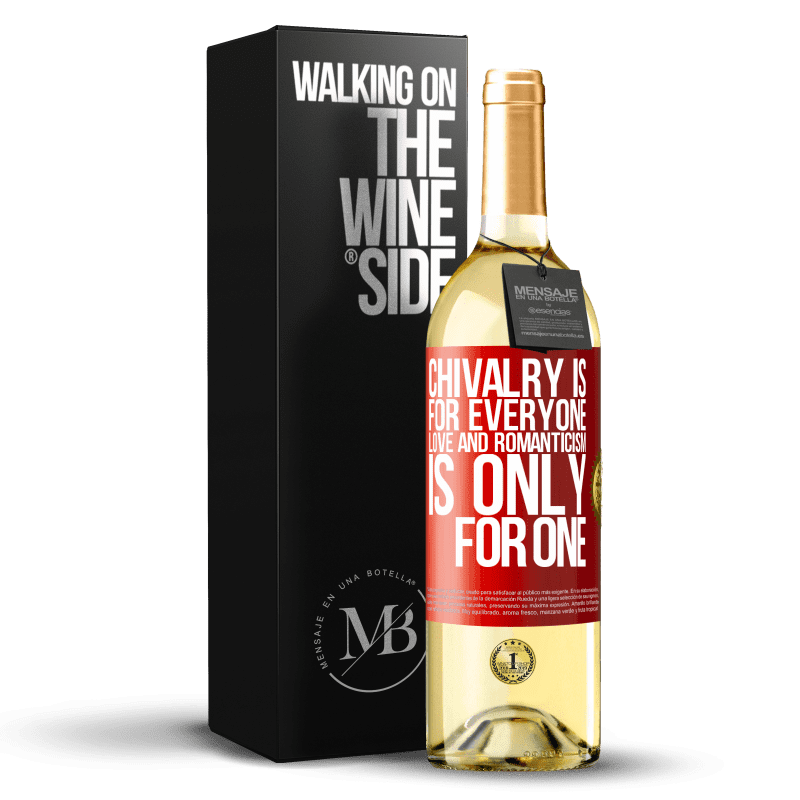 29,95 € Free Shipping | White Wine WHITE Edition Chivalry is for everyone. Love and romanticism is only for one Red Label. Customizable label Young wine Harvest 2022 Verdejo