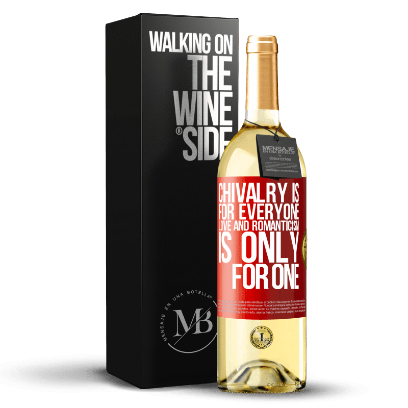 29,95 € Free Shipping | White Wine WHITE Edition Chivalry is for everyone. Love and romanticism is only for one Red Label. Customizable label Young wine Harvest 2024 Verdejo