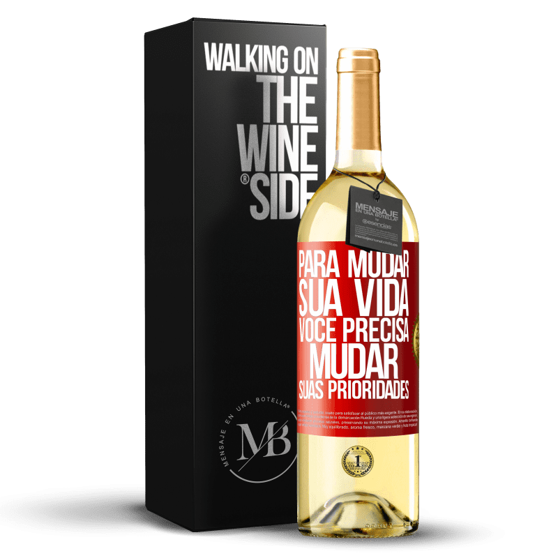 29,95 € Envio grátis | Vinho branco Edição WHITE Para mudar sua vida, você precisa mudar suas prioridades Etiqueta Vermelha. Etiqueta personalizável Vinho jovem Colheita 2024 Verdejo