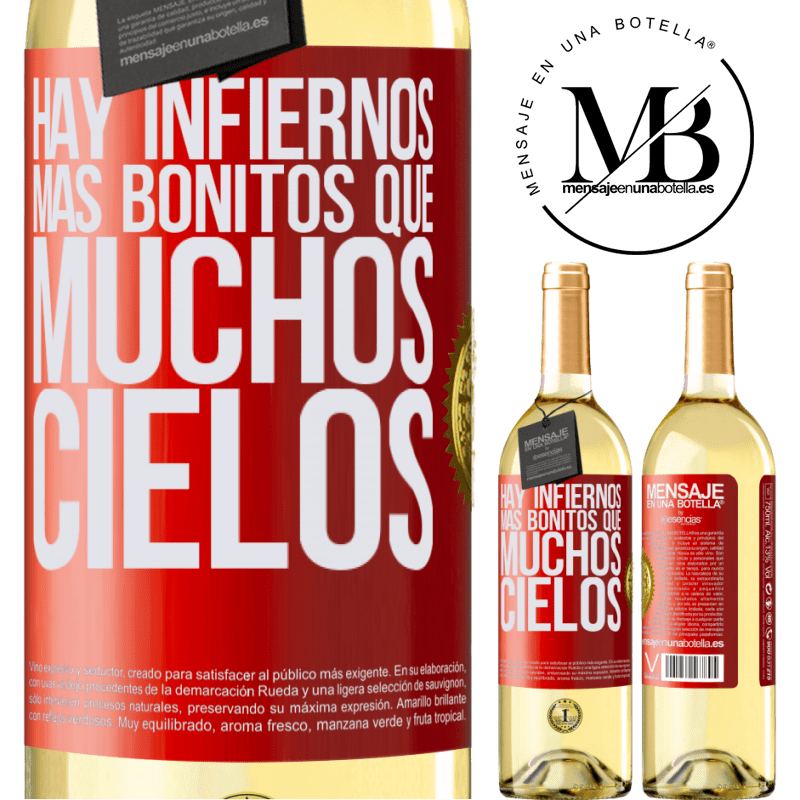 29,95 € Envío gratis | Vino Blanco Edición WHITE Hay infiernos más bonitos que muchos cielos Etiqueta Roja. Etiqueta personalizable Vino joven Cosecha 2023 Verdejo