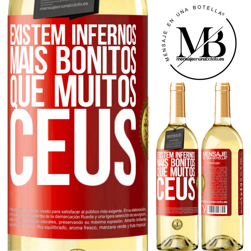 29,95 € Envio grátis | Vinho branco Edição WHITE Existem infernos mais bonitos que muitos céus Etiqueta Vermelha. Etiqueta personalizável Vinho jovem Colheita 2023 Verdejo