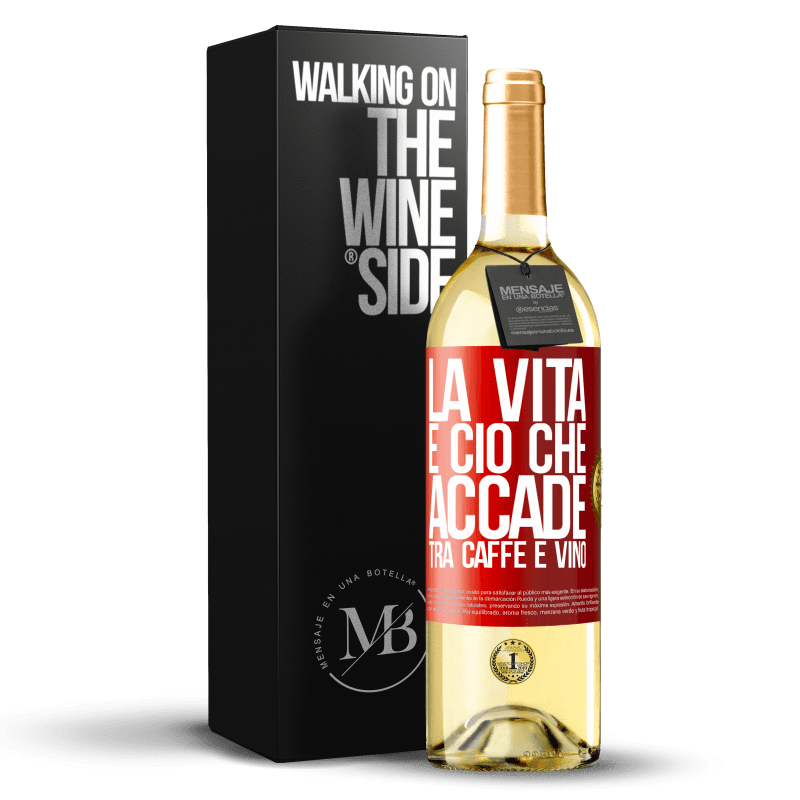 29,95 € Spedizione Gratuita | Vino bianco Edizione WHITE La vita è ciò che accade tra caffè e vino Etichetta Rossa. Etichetta personalizzabile Vino giovane Raccogliere 2025 Verdejo