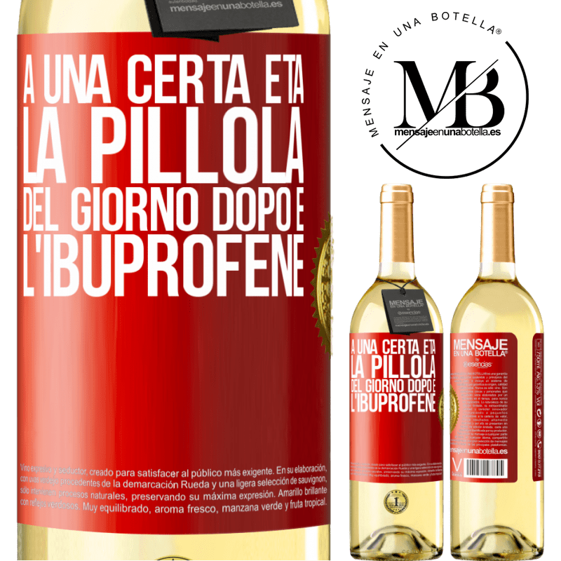 29,95 € Spedizione Gratuita | Vino bianco Edizione WHITE A una certa età, la pillola del giorno dopo è l'ibuprofene Etichetta Rossa. Etichetta personalizzabile Vino giovane Raccogliere 2023 Verdejo