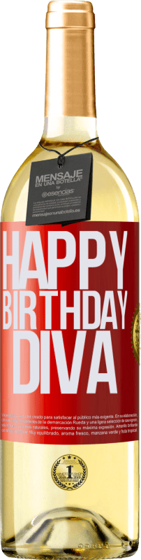 29,95 € | Vino Blanco Edición WHITE Happy birthday Diva Etiqueta Roja. Etiqueta personalizable Vino joven Cosecha 2023 Verdejo