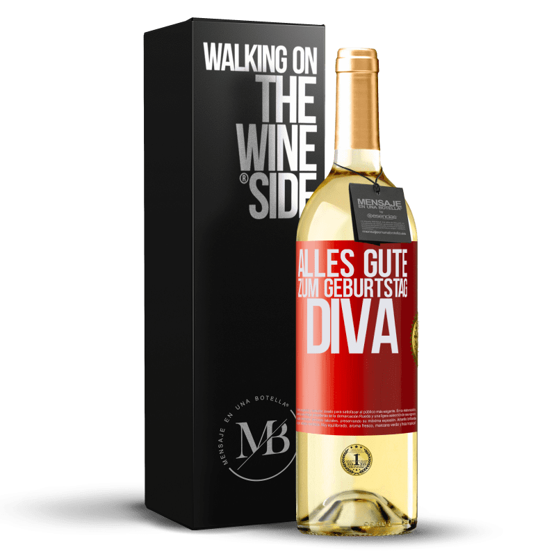 29,95 € Kostenloser Versand | Weißwein WHITE Ausgabe Alles Gute zum Geburtstag Diva Rote Markierung. Anpassbares Etikett Junger Wein Ernte 2023 Verdejo