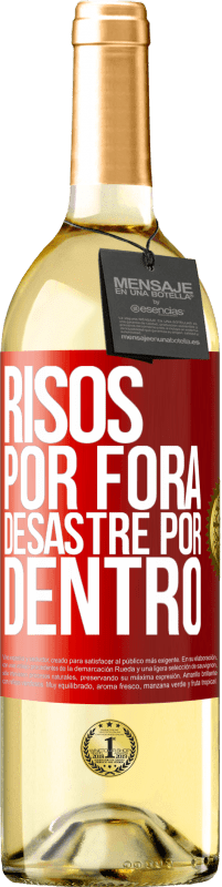 Envio grátis | Vinho branco Edição WHITE Risos por fora, desastre por dentro Etiqueta Vermelha. Etiqueta personalizável Vinho jovem Colheita 2023 Verdejo