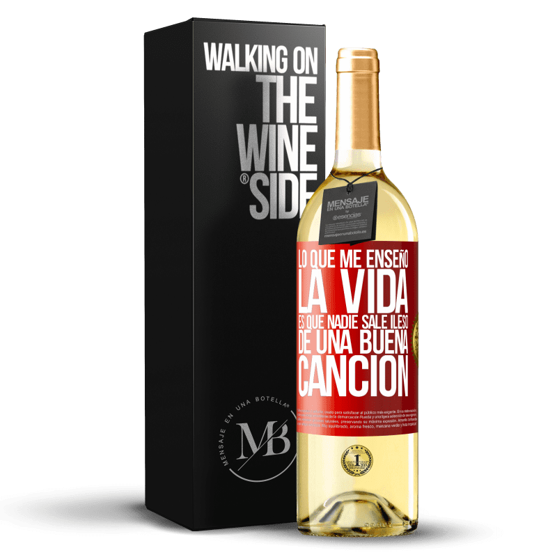 29,95 € Envío gratis | Vino Blanco Edición WHITE Lo que me enseñó la vida es que nadie sale ileso de una buena canción Etiqueta Roja. Etiqueta personalizable Vino joven Cosecha 2024 Verdejo