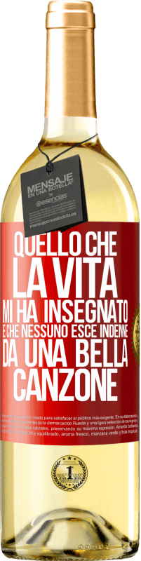 29,95 € Spedizione Gratuita | Vino bianco Edizione WHITE Quello che la vita mi ha insegnato è che nessuno esce indenne da una bella canzone Etichetta Rossa. Etichetta personalizzabile Vino giovane Raccogliere 2025 Verdejo