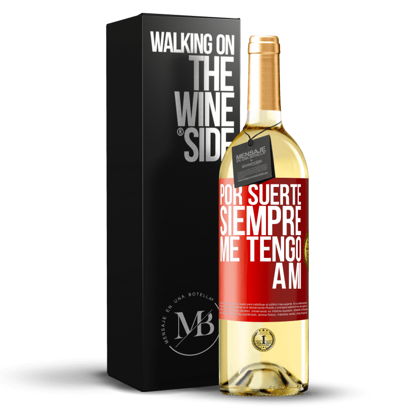 29,95 € Envío gratis | Vino Blanco Edición WHITE Por suerte siempre me tengo a mí Etiqueta Roja. Etiqueta personalizable Vino joven Cosecha 2023 Verdejo