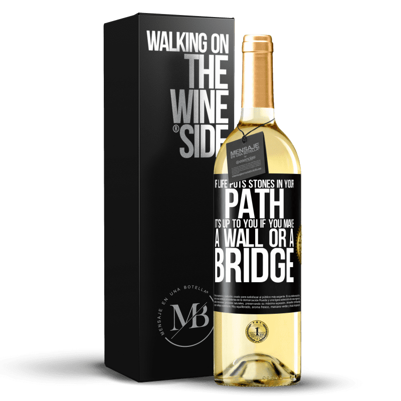 29,95 € 送料無料 | 白ワイン WHITEエディション 人生があなたの道に石を置くなら、壁や橋を作るかどうかはあなた次第です ブラックラベル. カスタマイズ可能なラベル 若いワイン 収穫 2023 Verdejo