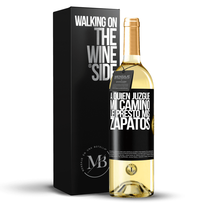 29,95 € Envoi gratuit | Vin blanc Édition WHITE À qui je juge mon chemin, je prête mes chaussures Étiquette Noire. Étiquette personnalisable Vin jeune Récolte 2022 Verdejo