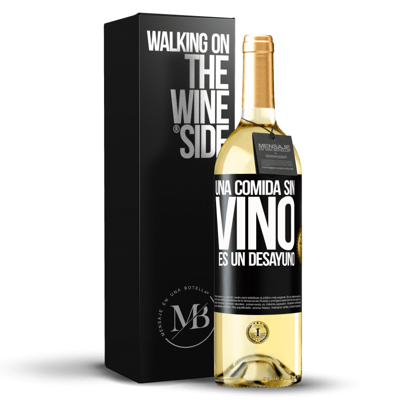 29,95 € Envío gratis | Vino Blanco Edición WHITE Una comida sin vino es un desayuno Etiqueta Negra. Etiqueta personalizable Vino joven Cosecha 2025 Verdejo
