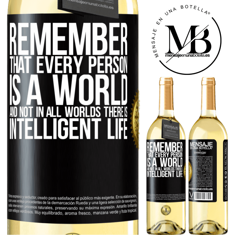 29,95 € Free Shipping | White Wine WHITE Edition Remember that every person is a world, and not in all worlds there is intelligent life Black Label. Customizable label Young wine Harvest 2022 Verdejo
