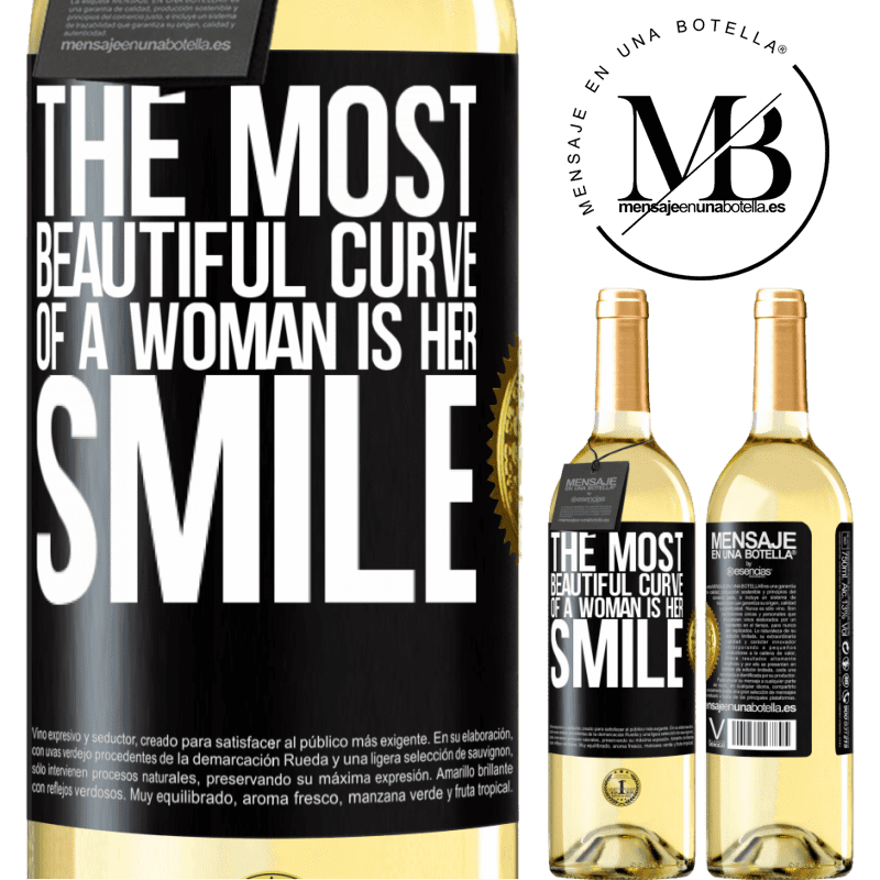 29,95 € Free Shipping | White Wine WHITE Edition The most beautiful curve of a woman is her smile Black Label. Customizable label Young wine Harvest 2024 Verdejo