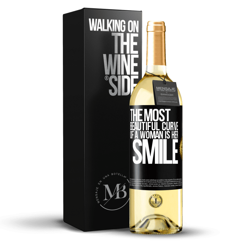 29,95 € Бесплатная доставка | Белое вино Издание WHITE Самая красивая кривая женщины - это ее улыбка Черная метка. Настраиваемая этикетка Молодое вино Урожай 2023 Verdejo