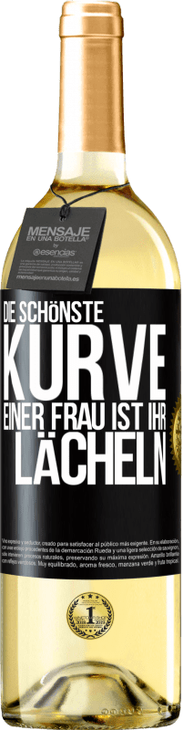 29,95 € Kostenloser Versand | Weißwein WHITE Ausgabe Die schönste Kurve einer Frau ist ihr Lächeln Schwarzes Etikett. Anpassbares Etikett Junger Wein Ernte 2025 Verdejo