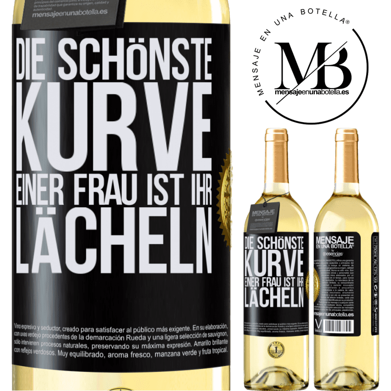 29,95 € Kostenloser Versand | Weißwein WHITE Ausgabe Die schönste Kurve einer Frau ist ihr Lächeln Schwarzes Etikett. Anpassbares Etikett Junger Wein Ernte 2025 Verdejo