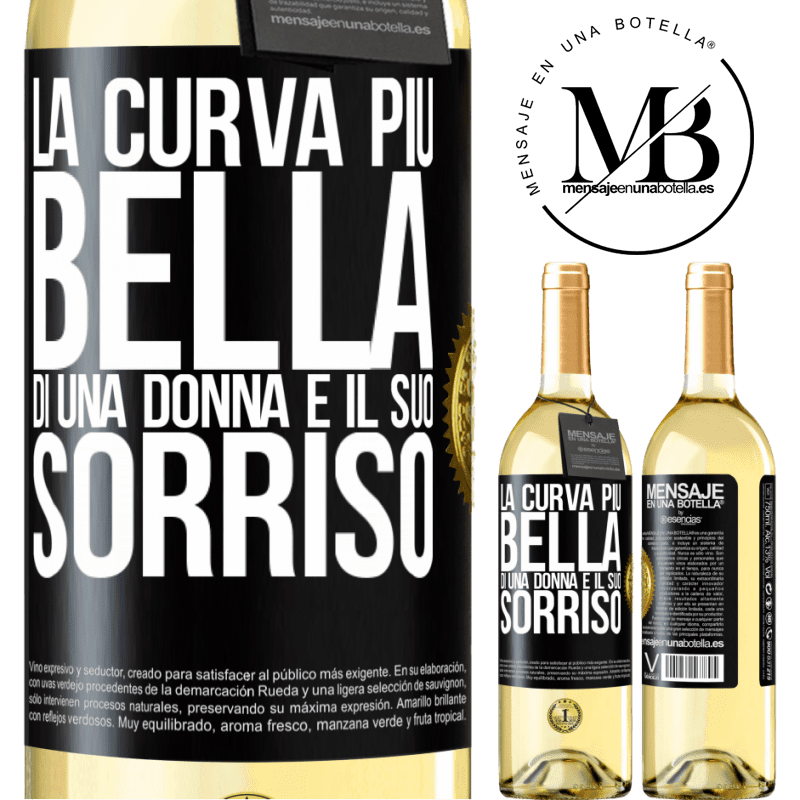 29,95 € Spedizione Gratuita | Vino bianco Edizione WHITE La curva più bella di una donna è il suo sorriso Etichetta Nera. Etichetta personalizzabile Vino giovane Raccogliere 2025 Verdejo