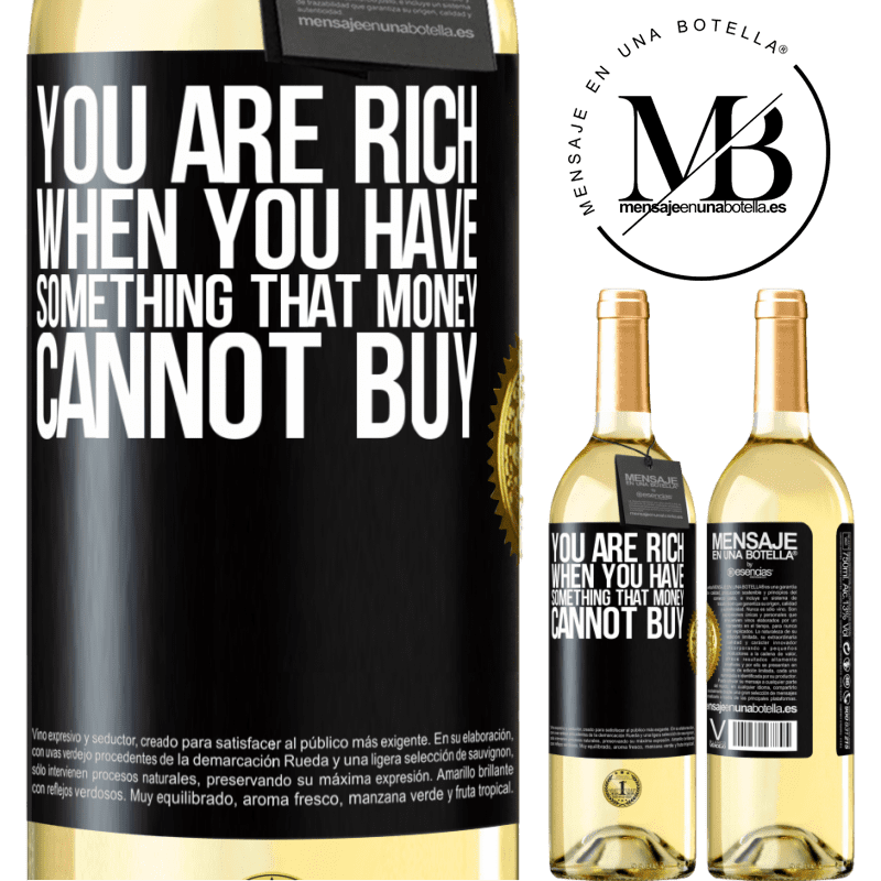 29,95 € Free Shipping | White Wine WHITE Edition You are rich when you have something that money cannot buy Black Label. Customizable label Young wine Harvest 2022 Verdejo