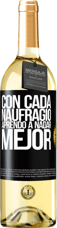 Envío gratis | Vino Blanco Edición WHITE Con cada naufragio aprendo a nadar mejor Etiqueta Negra. Etiqueta personalizable Vino joven Cosecha 2025 Verdejo